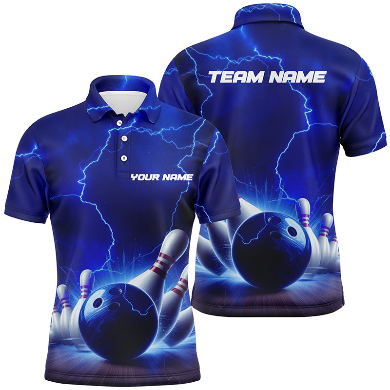 Blaue Thunder Lightning Herren-Bowling-Polohemden, personalisierte Bowlingliga-Team-Trikots IPHW5393