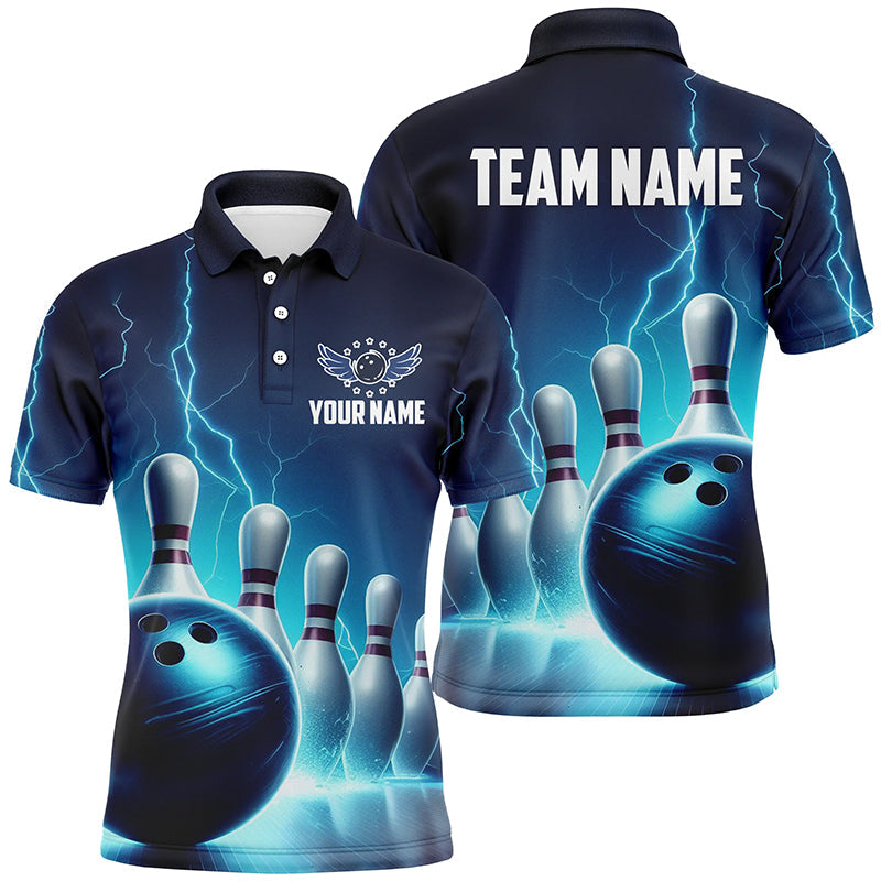 Herren-Bowling-Polohemden, individuell, blauer Thunder Lightning, Bowlingteam-Trikots, Bowler-Outfits IPHW5395