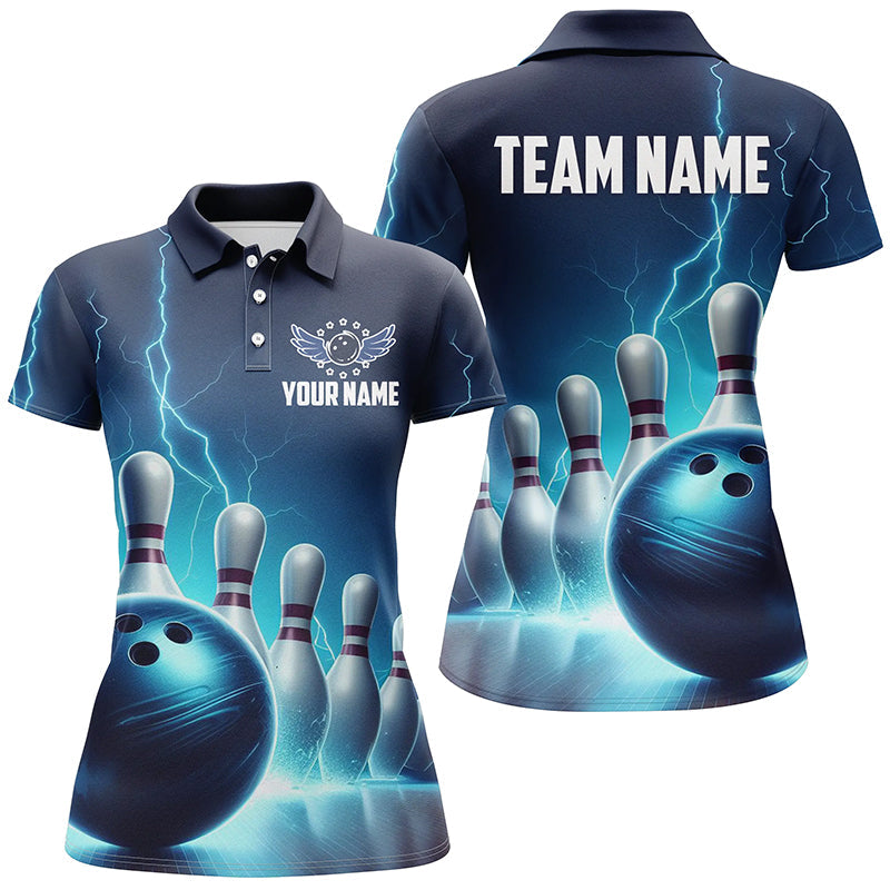 Damen-Bowling-Polohemden, individuell, blauer Thunder Lightning, Bowlingteam-Trikots, Bowler-Outfit IPHW5395