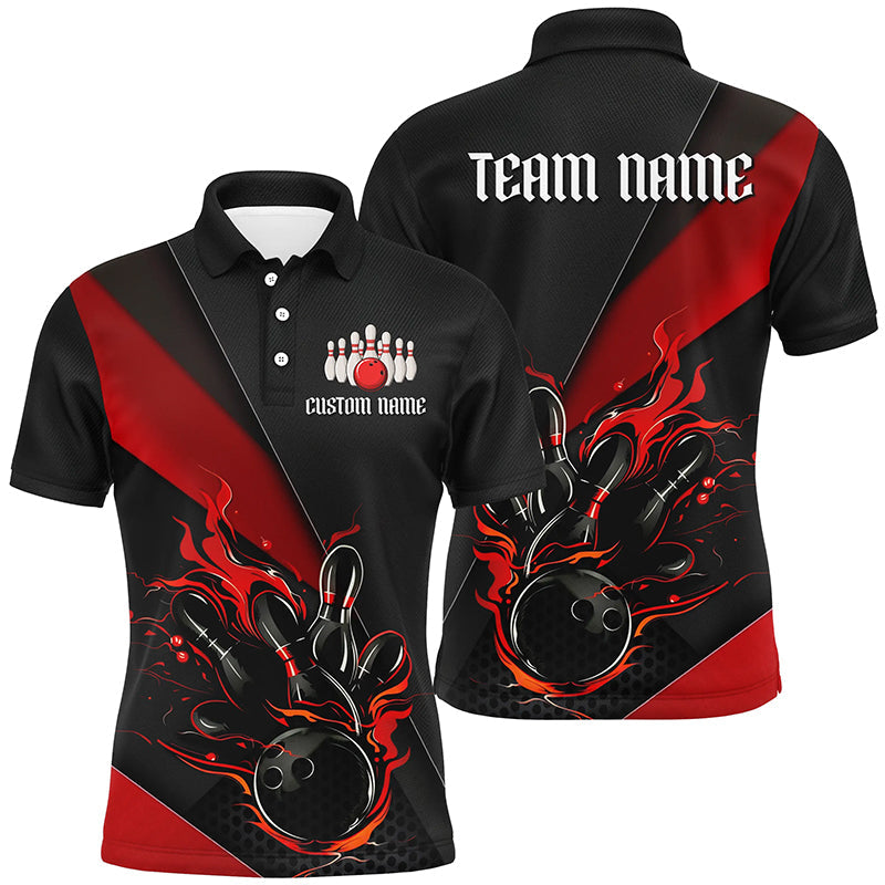 Schwarzrote individuelle Bowlingturnierhemden mit Namen für Herren und Damen, Bowlingteamhemden IPHW6185