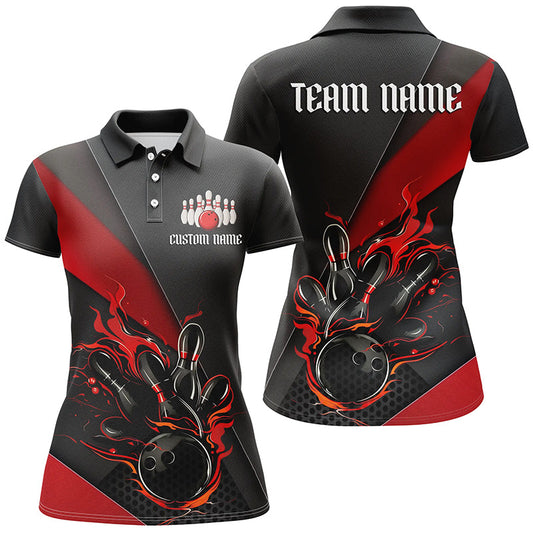 Schwarzrote individuelle Bowlingturnierhemden mit Namen für Damen, Bowlingteamhemden IPHW6185