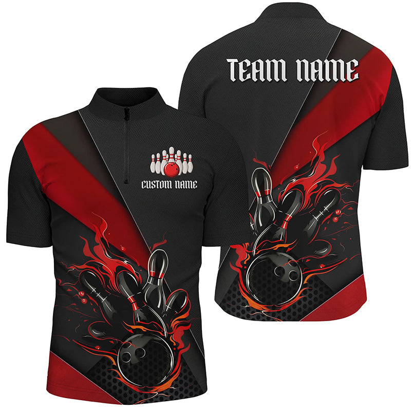 Schwarzrote individuelle Bowlingturnierhemden mit Namen für Herren und Damen, Bowlingteamhemden IPHW6185