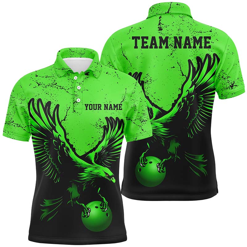 Individuelle grüne Adler-Herren-Bowling-Polohemden, Grunge-Vintage-Bowlingteam-Trikots, Bowler-Outfits IPHW5341