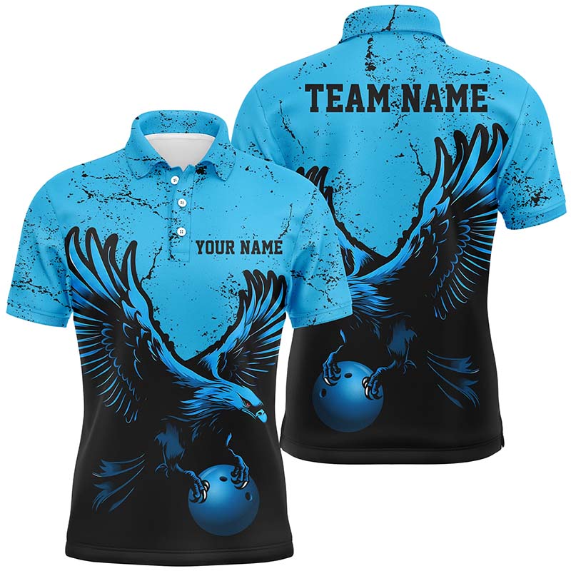 Individuelle blaue Adler-Herren-Bowling-Polohemden, Grunge-Vintage-Bowlingteam-Trikots, Bowler-Outfits IPHW5342