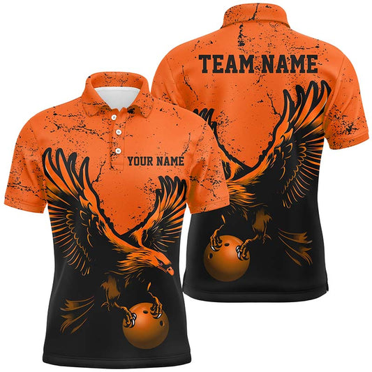 Individuelle orange Adler-Herren-Bowling-Polohemden, Grunge-Vintage-Bowlingteam-Trikots, Bowler-Outfits IPHW5343