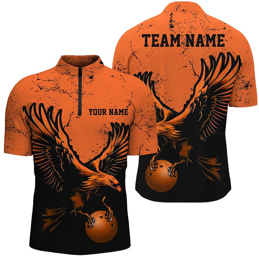 Individuelle orange Adler-Herren-Bowling-Quarter-Zip-Hemden, Grunge-Vintage-Bowlingteam-Trikots, Outfits IPHW5343