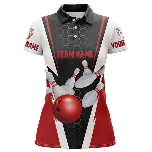 Individuell gestaltete Bowling-Hemden für Damen, Bowling-Kugel und -Pins Damen-Bowling-Jerseys | Rot IPHW4175