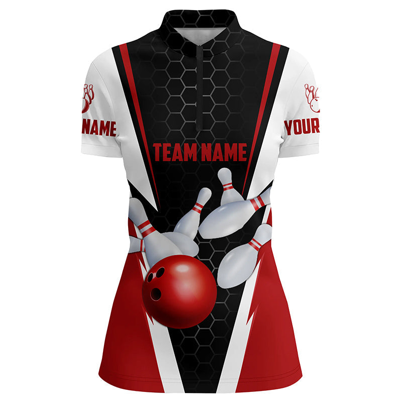 Individuell gestaltete Bowling-Hemden für Damen, Bowling-Kugel und -Pins Damen-Bowling-Jerseys | Rot IPHW4175