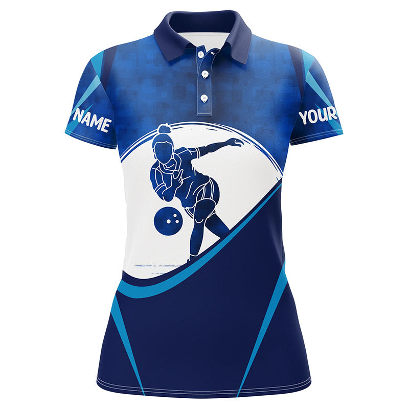 Personalisierte blaue Bowling-Jerseys für Damen, individuelle Bowling-Hemden für Damen IPHW4201