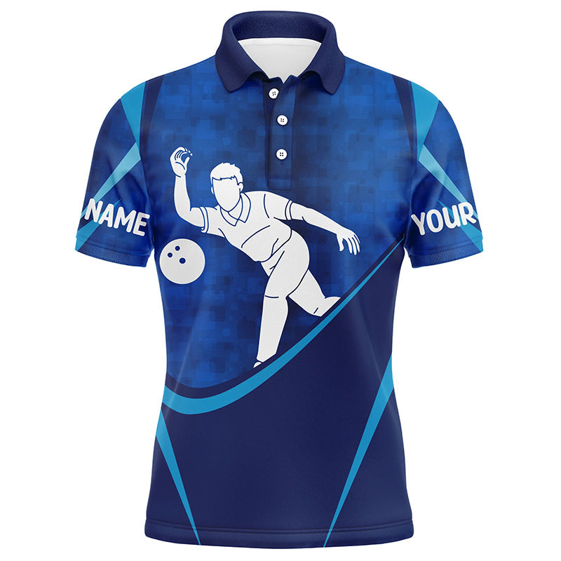 Personalisierte blaue Bowling-Jerseys für Herren, individuelle Bowling-Hemden für Herren IPHW4202