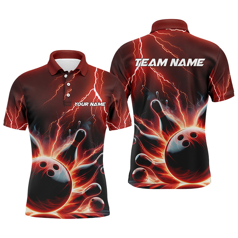 Individuelle Herren-Bowling-Polohemden, roter Thunder Lightning, "Strike"-Bowlingteam-Hemden IPHW5404