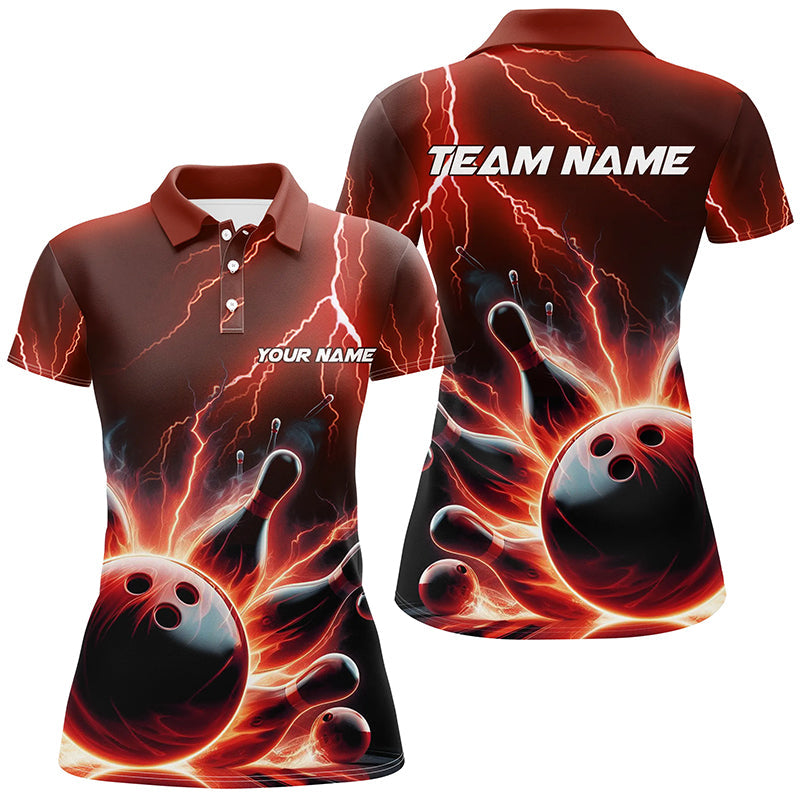 Individuelle Damen-Bowling-Polohemden, roter Thunder Lightning, "Strike"-Bowlingteam-Hemden IPHW5404