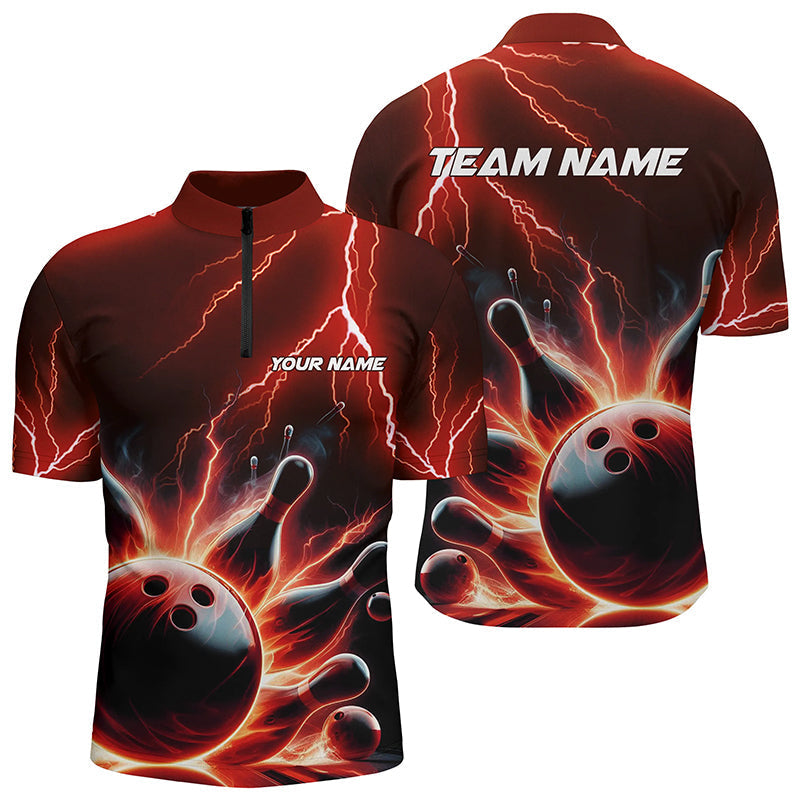 Individuelle Herren-Bowling-Quarter-Zip-Hemden, roter Thunder Lightning, "Strike"-Bowlingteam-Hemden IPHW5404