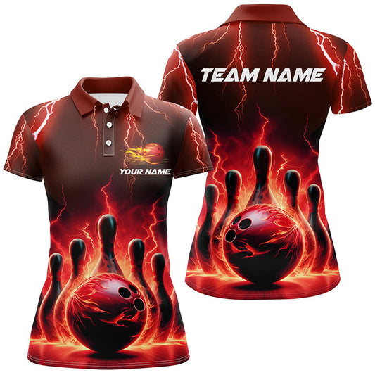 Damen-Bowling-Polohemden, individuell, roter Thunder Lightning, Bowlingteam-Trikots, Bowler-Outfits IPHW5407