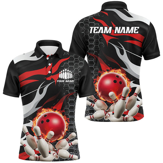 Rot-schwarze individuelle Flammen-Bowlinghemden für Herren, Bowlingteam-Hemden, Bowlinguniform IPHW6789