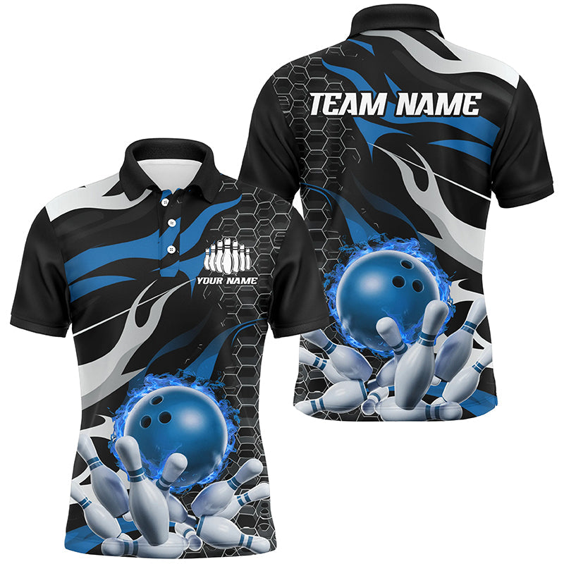 Blau-schwarze individuelle Flammen-Bowlinghemden für Herren, Bowlingteam-Hemden, Bowlinguniform IPHW6790