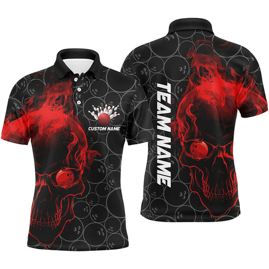 Personalisierte rote Schädel-Herren-Bowling-Polohemden, Bowlingteam-Trikots, Bowlingliga-Outfits IPHW5396