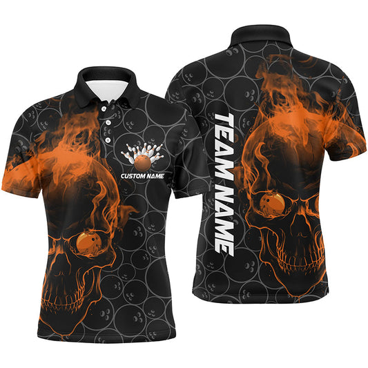 Personalisierte orange Schädel-Herren-Bowling-Polohemden, Bowlingteam-Trikots, Bowlingliga-Outfits IPHW5415