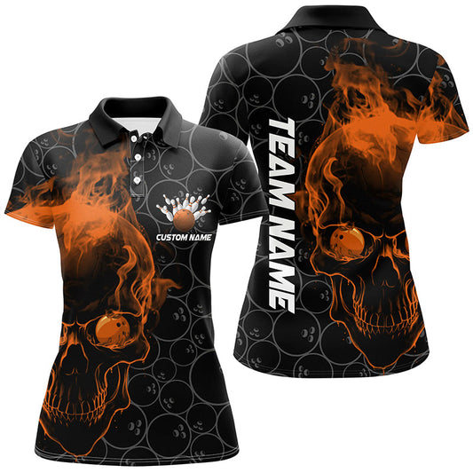 Individuelle orange Schädel-Damen-Bowling-Polohemden, Bowlingteam-Trikots, Bowlingliga-Outfits IPHW5415