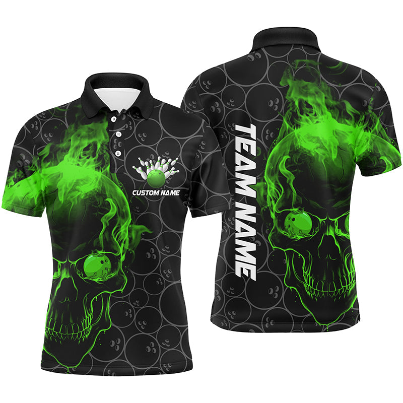 Personalisierte grüne Schädel-Herren-Bowling-Polohemden, Bowlingteam-Trikots, Bowlingliga-Outfits IPHW5416