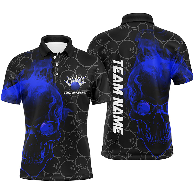 Personalisierte blaue Schädel-Herren-Bowling-Polohemden, Bowlingteam-Trikots, Bowlingliga-Outfits IPHW5417