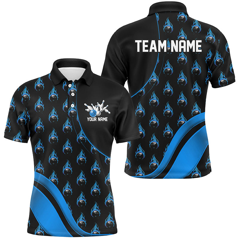 Individuelles blaues Flammen-Bowlinghemd für Herren, personalisierte Team-Bowlinghemden IPHW6959