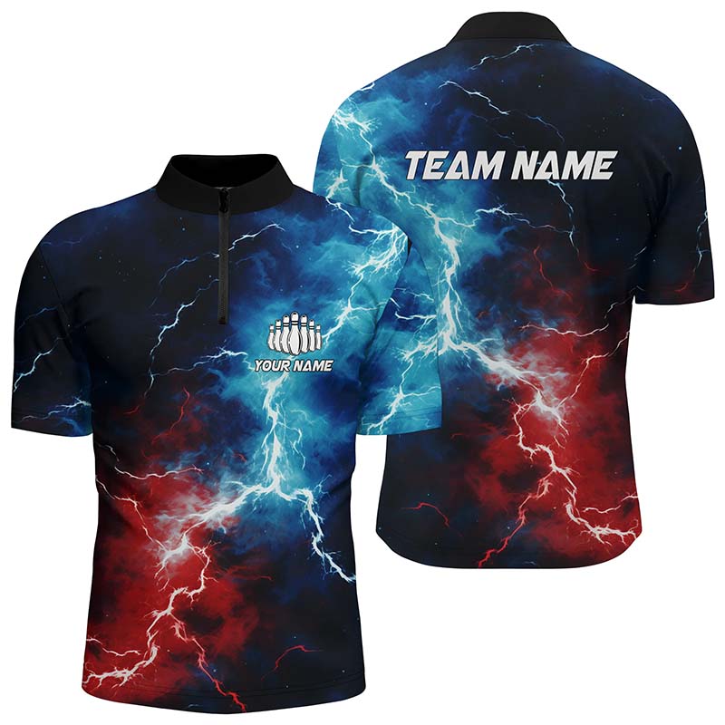 Rot-Weiß-Blaue Thunder-Bowling-Quarter-Zip-Hemden für Herren, patriotische Bowlingteam-Trikots IPHW5253