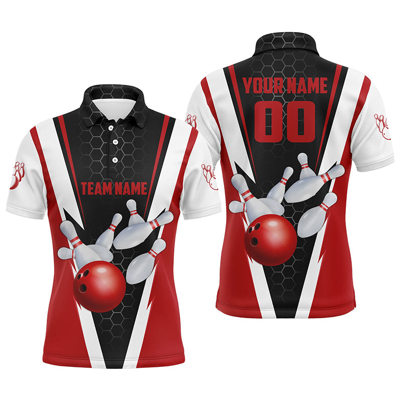 Individuell gestaltete Herren-Bowling-Poloshirts mit rotem Streifen, Mannschafts-Trikots mit Namen und Nummer IPHW5280