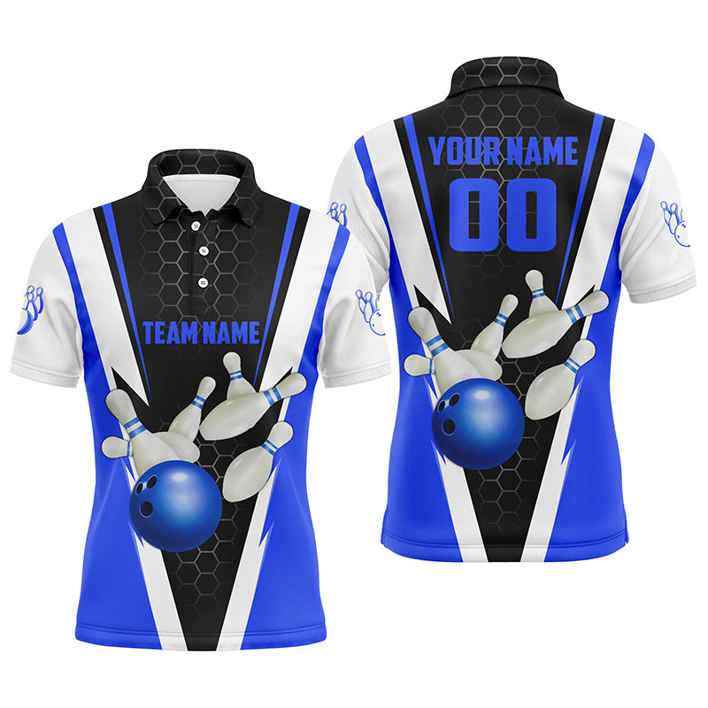 Individuell gestaltete Herren-Bowling-Poloshirts mit blauem Streifen, Mannschafts-Trikots mit Namen und Nummer IPHW5281