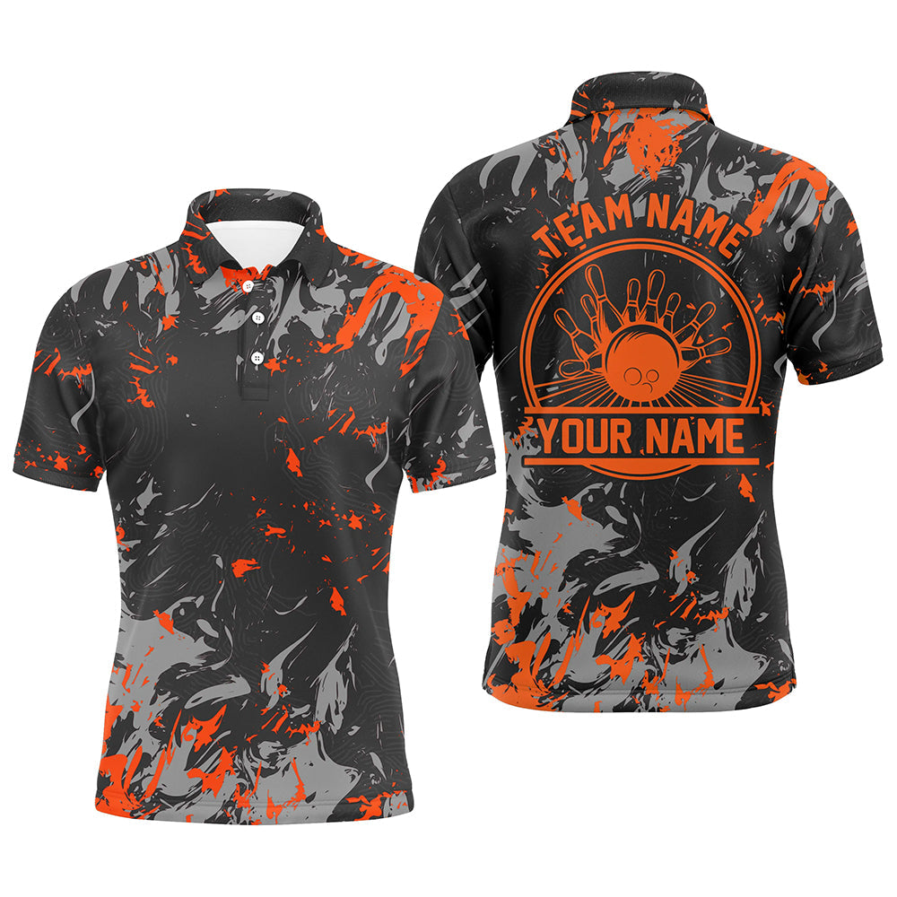 Personalisierte Bowling-Polohemden für Herren, Bowlingkugeln und Pins, Bowlingteam-Hemden | Orange IPHW5397