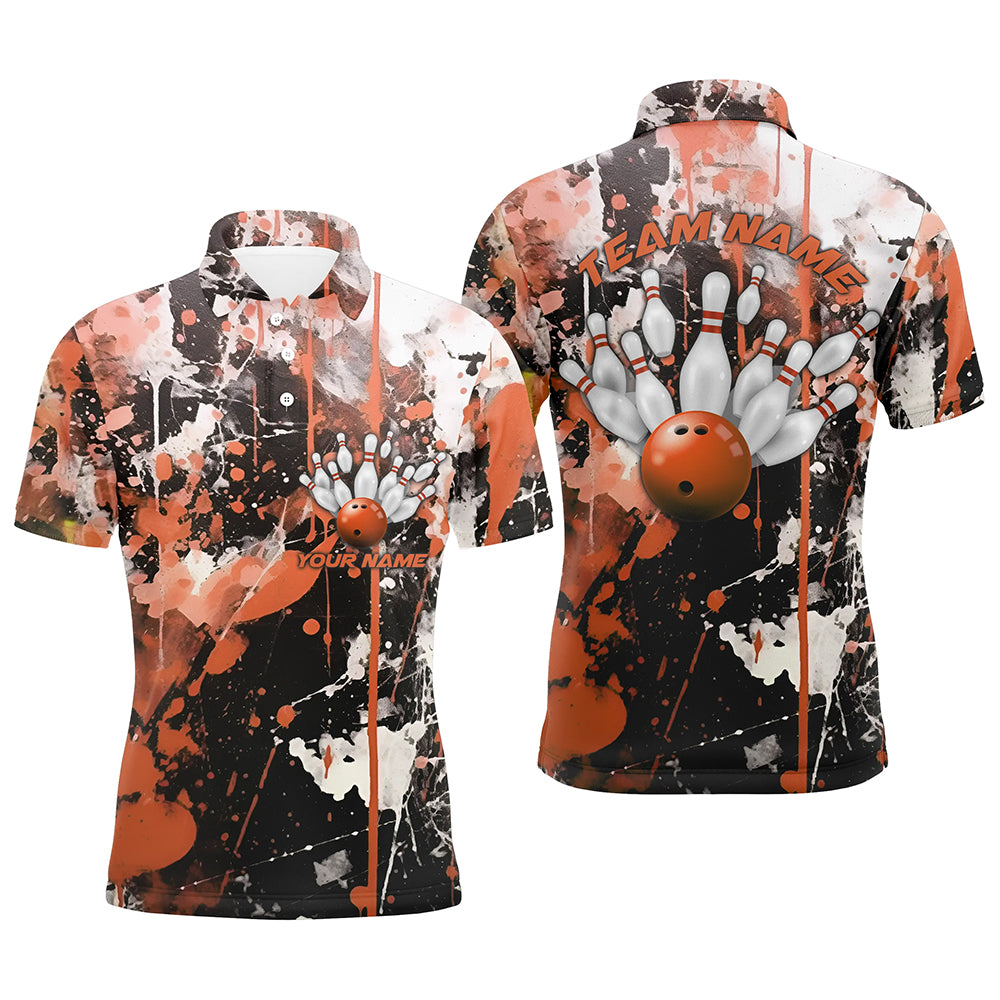 Orange Camo-Bowlingteam-Hemden für Herren, Polohemden, personalisierte Bowlingliga-Trikots, "Strike"-Bowling IPHW5412