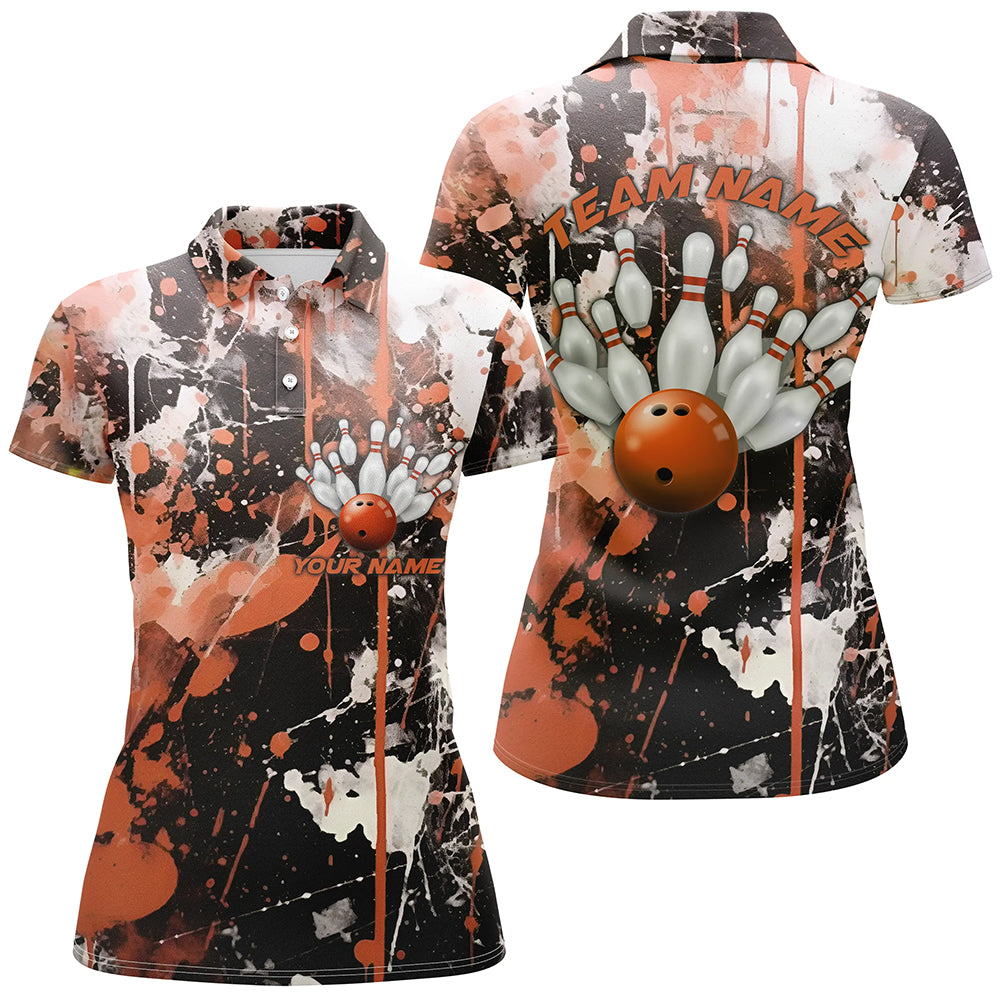 Orange Camo-Bowlingteam-Hemden für Damen, Polohemden, individuelle Bowlingliga-Trikots, "Strike"-Bowling IPHW5412