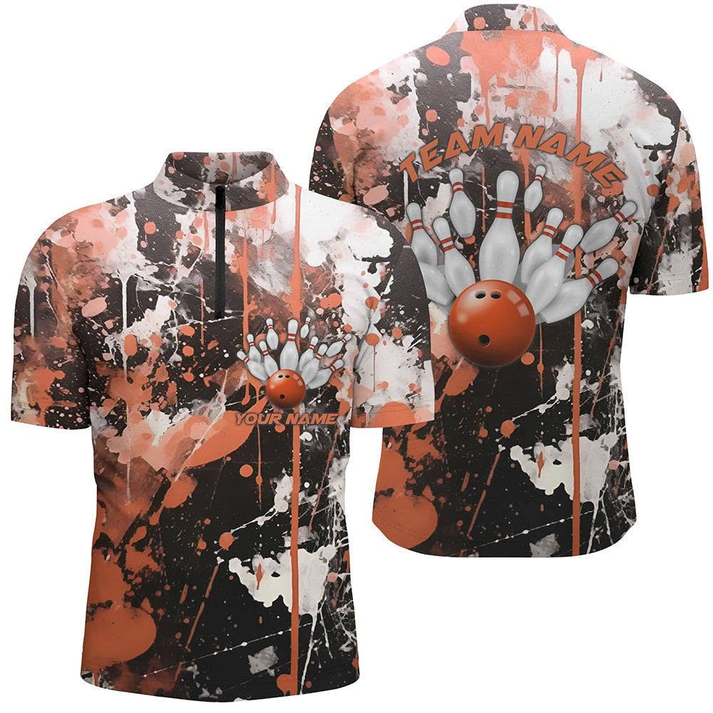 Orange Camo-Bowlingteam-Hemden für Herren, Quarter-Zip-Hemden, personalisierte Bowlingliga-Trikots IPHW5412