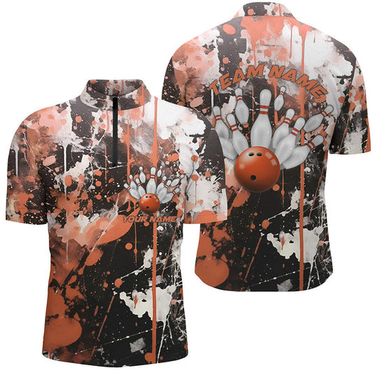 Orange Camo-Bowlingteam-Hemden für Herren, Quarter-Zip-Hemden, personalisierte Bowlingliga-Trikots IPHW5412