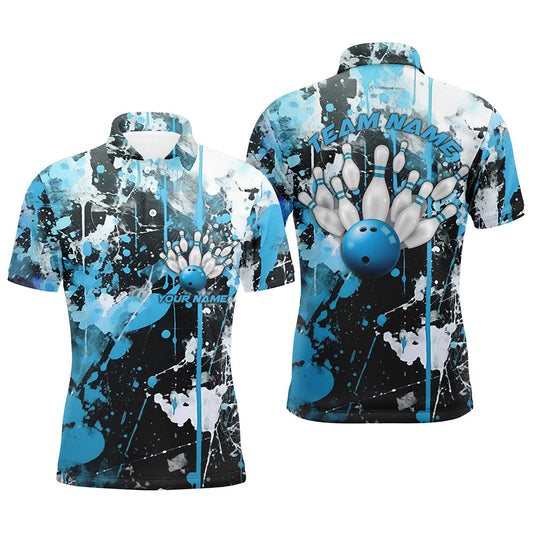 Blaue Camo-Bowlingteam-Hemden für Herren, Polohemden, personalisierte Bowlingliga-Trikots, "Strike"-Bowling IPHW5413