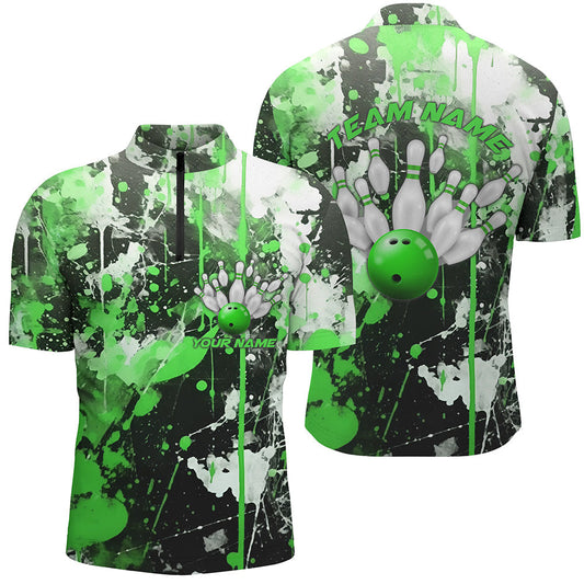 Grüne Camo-Bowlingteam-Hemden für Herren, Quarter-Zip-Hemden, personalisierte Bowlingliga-Trikots, "Strike"-Bowling IPHW5414