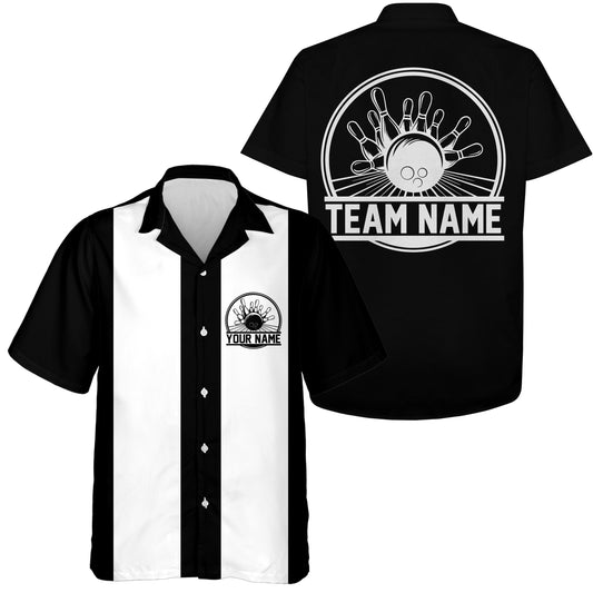 Individuell gestaltete schwarze und weiße Retro-Bowling-Hemden für Herren, Vintage Bowling-Team-Hemden, Bowler-Geschenke IPHW3823