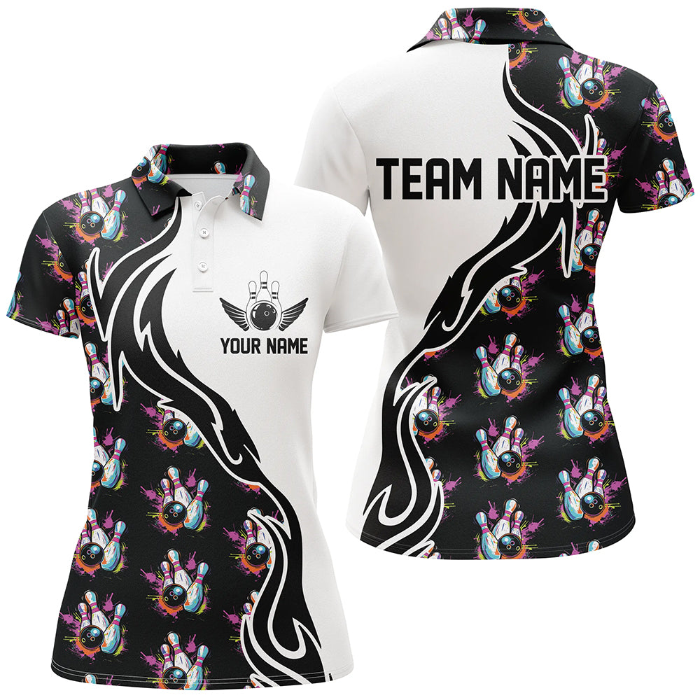 Personalisierte bunte Bowlinghemden für Damen, Flammen-Bowlingtrikots, Bowlingteam-Hemden IPHW6946