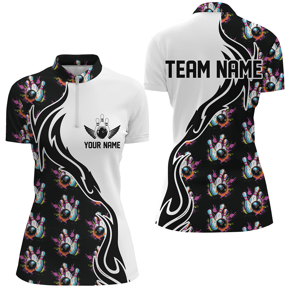 Personalisierte bunte Bowlinghemden für Damen, Flammen-Bowlingtrikots, Bowlingteam-Hemden IPHW6946