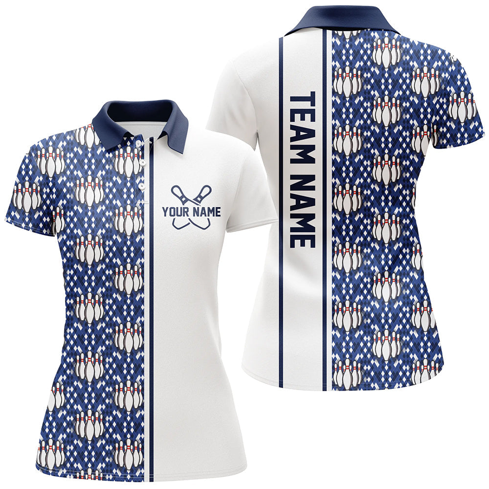 Blaue Argyle-individuelle Bowling-Polohemden für Damen, individuelle Bowling-Uniformen IPHW6964