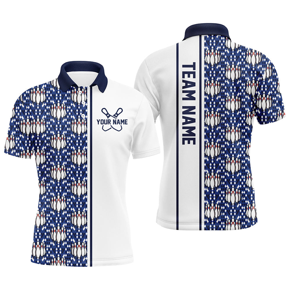 Blaue Argyle-individuelle Bowling-Polohemden für Herren und Damen, individuelle Bowling-Uniformen IPHW6964