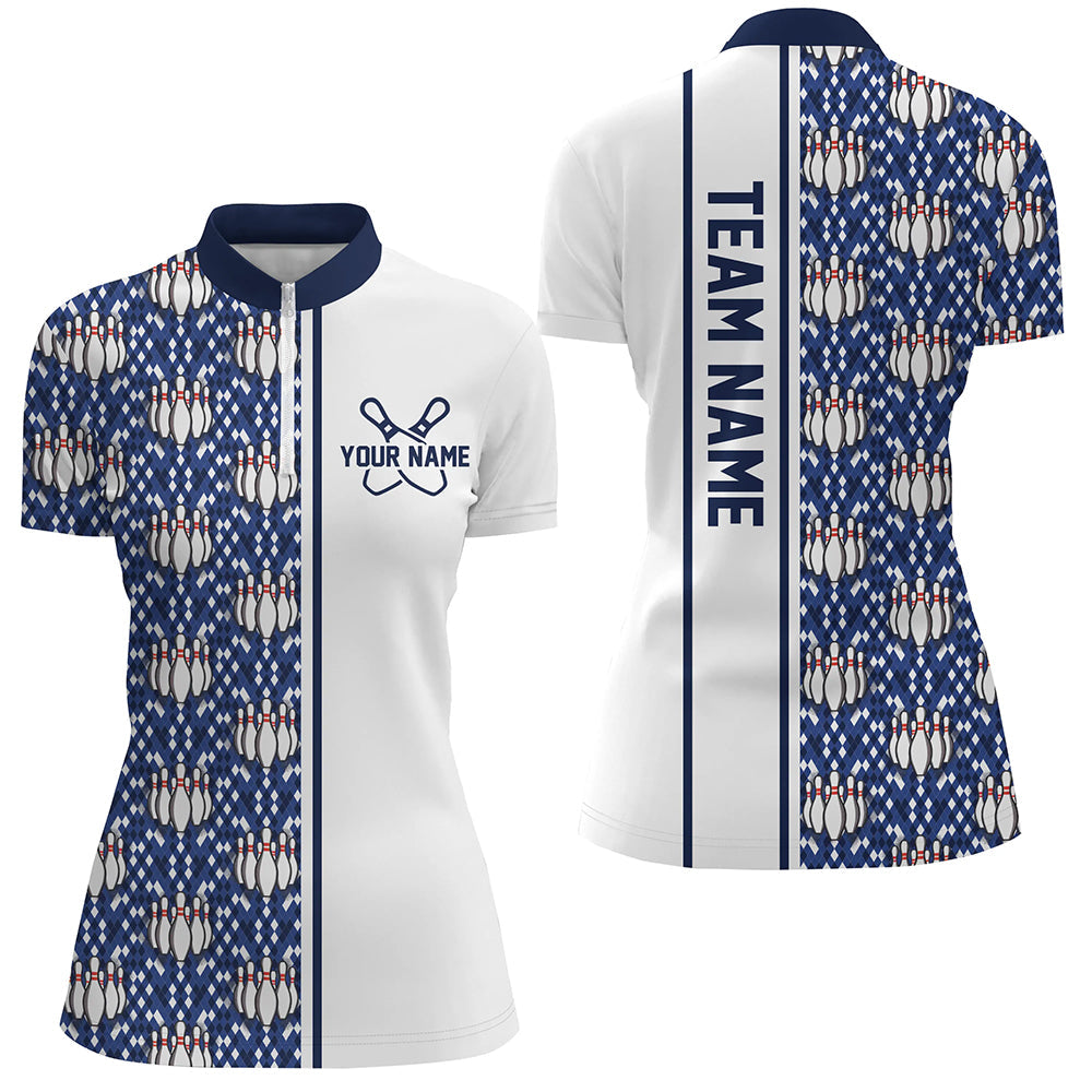 Blaue Argyle-individuelle Bowling-Polohemden für Damen, individuelle Bowling-Uniformen IPHW6964