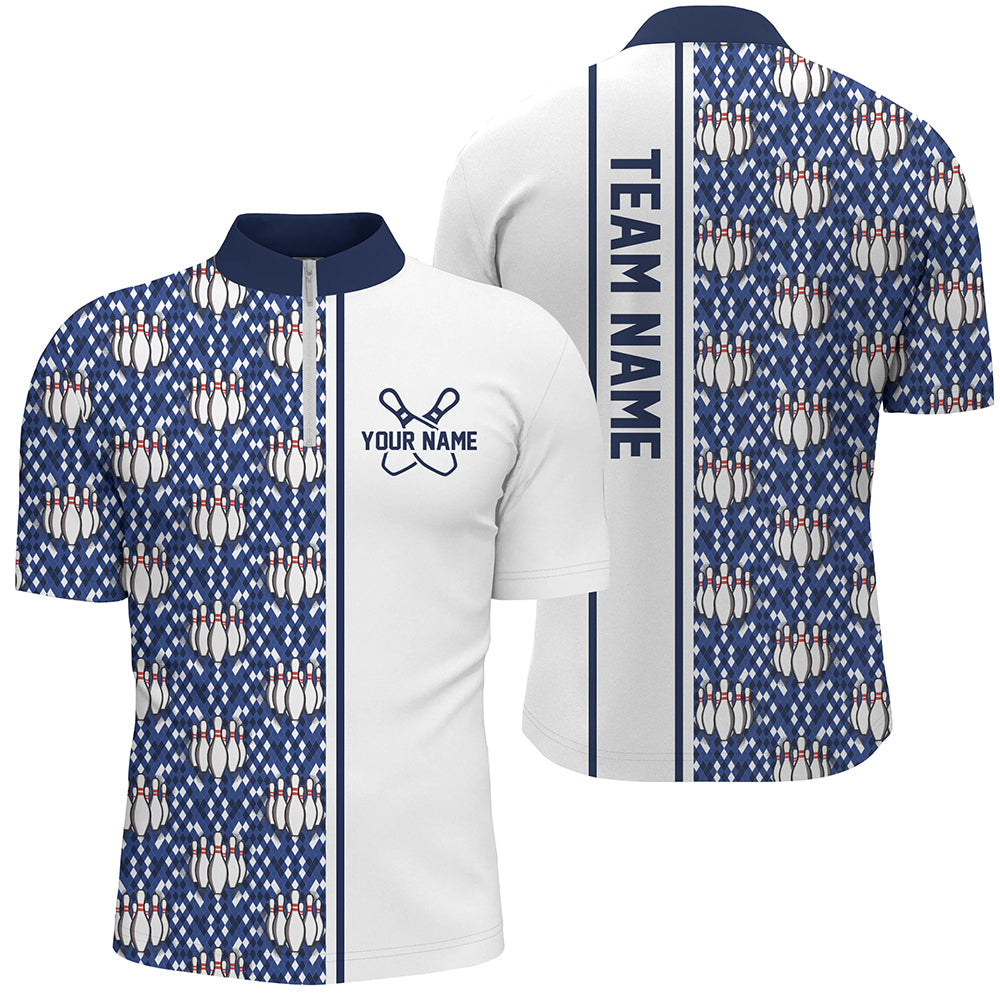 Blaue Argyle-individuelle Bowling-Polohemden für Herren und Damen, individuelle Bowling-Uniformen IPHW6964