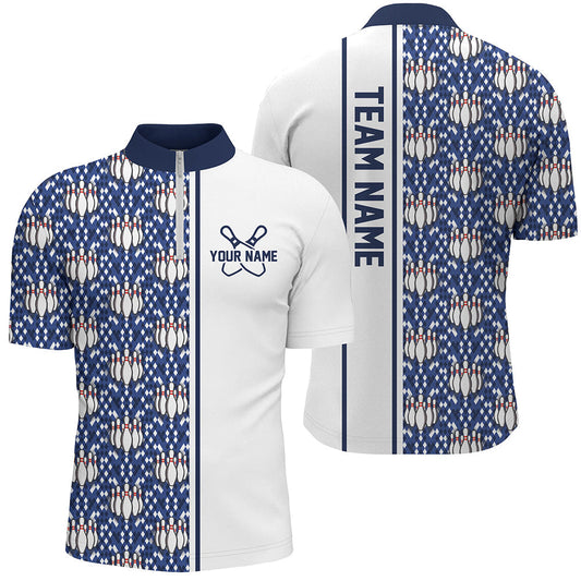 Blaue Argyle-individuelle Bowling-Polohemden für Herren und Damen, individuelle Bowling-Uniformen IPHW6964