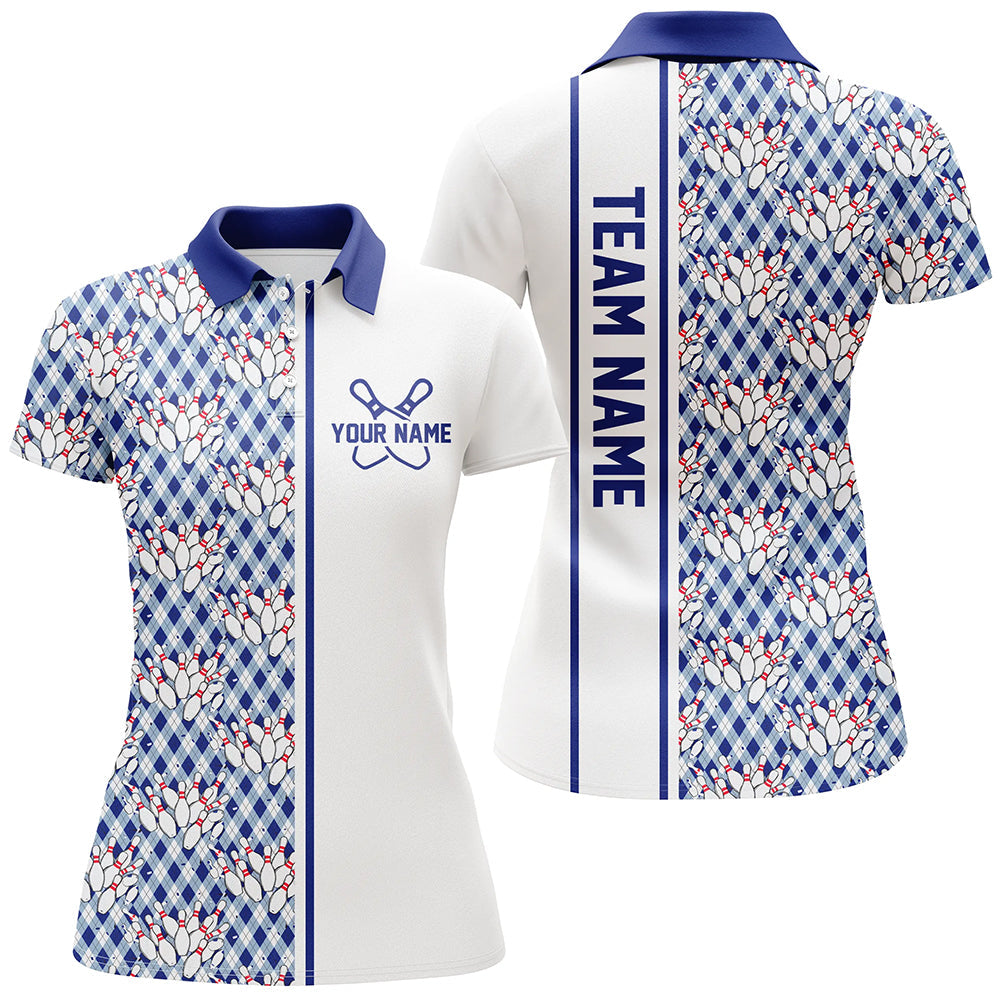 Blaue Argyle-individuelle Bowling-Polohemden für Damen, individuelle Bowling-Uniformen IPHW6965