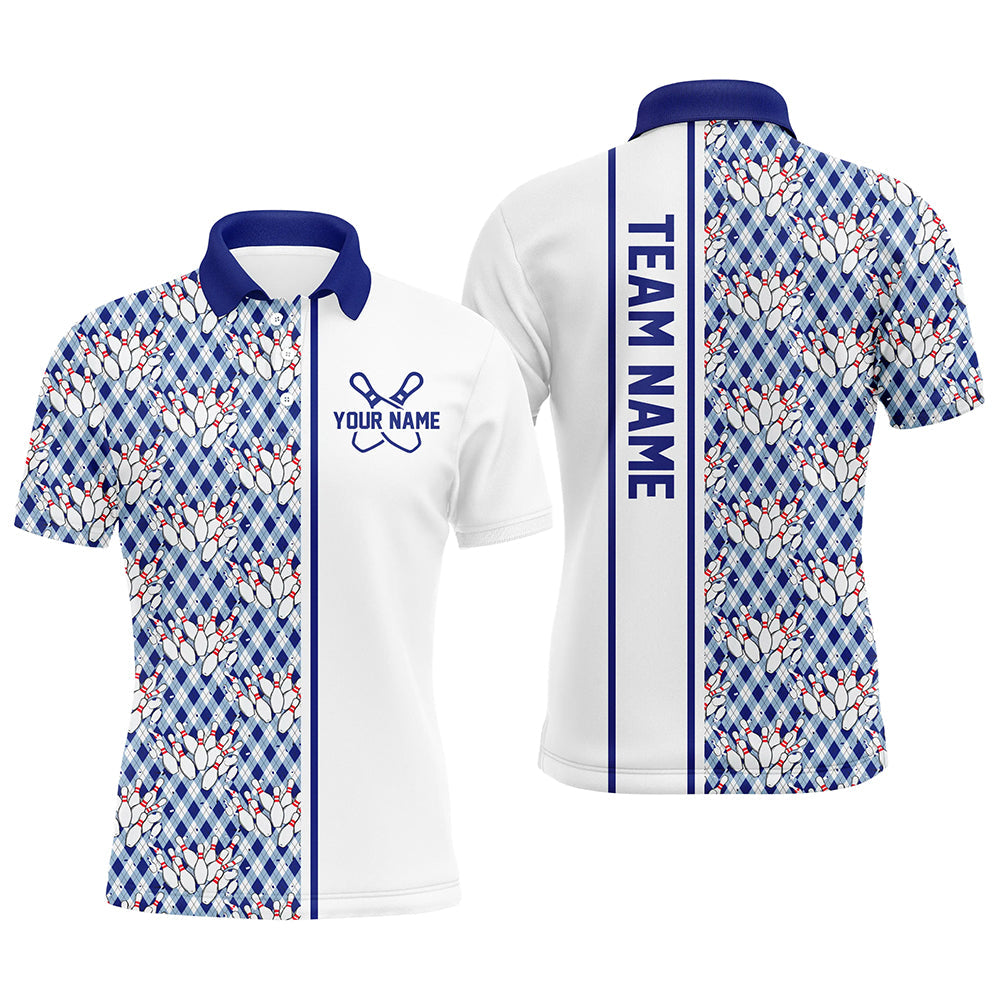 Blaue Argyle-individuelle Bowling-Polohemden für Herren und Damen, individuelle Bowling-Uniformen IPHW6965