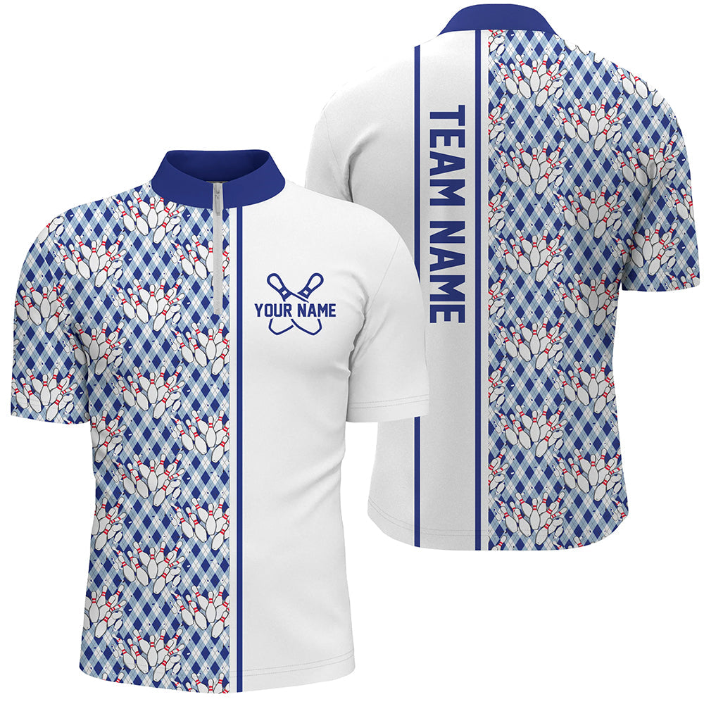 Blaue Argyle-individuelle Bowling-Polohemden für Herren und Damen, individuelle Bowling-Uniformen IPHW6965