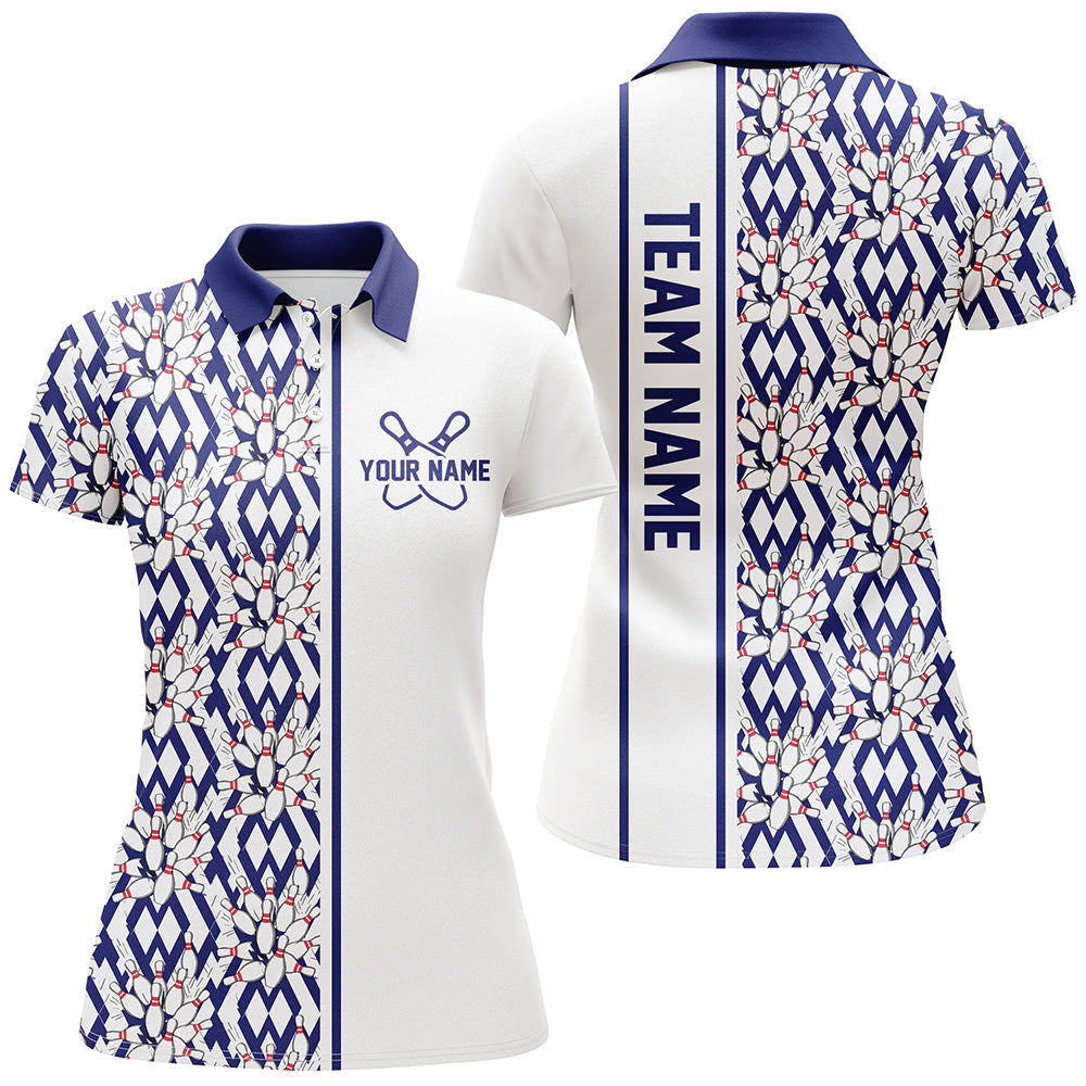 Blaue Argyle-individuelle Bowling-Polohemden für Damen, individuelle Bowling-Uniformen IPHW6966