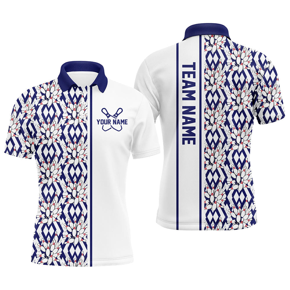 Blaue Argyle-individuelle Bowling-Polohemden für Herren und Damen, individuelle Bowling-Uniformen IPHW6966