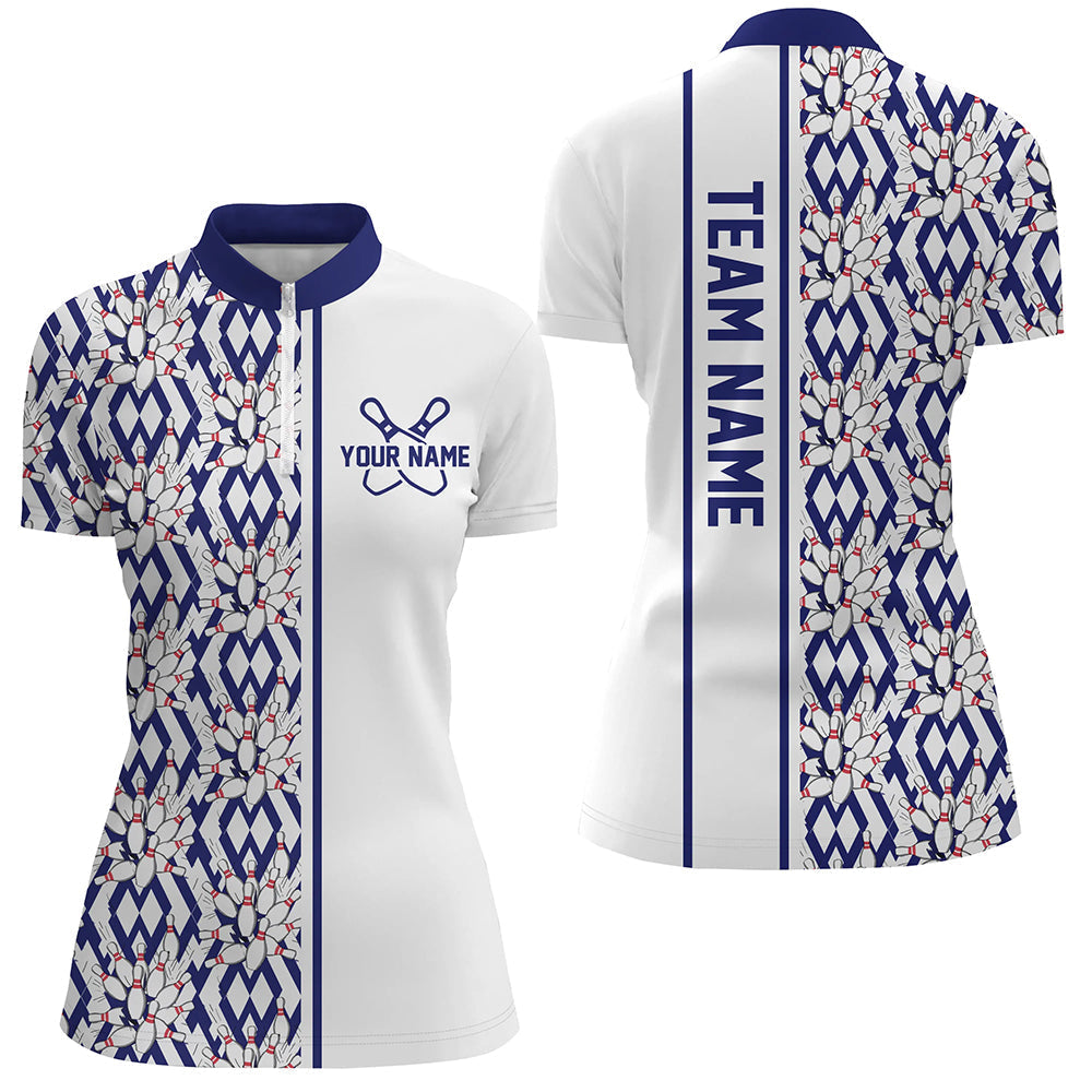 Blaue Argyle-individuelle Bowling-Polohemden für Damen, individuelle Bowling-Uniformen IPHW6966